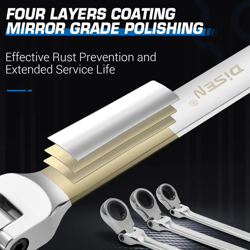 DISEN 17-19mm Extra Long Flex Head Ratcheting Wrench, Double Box End Long Reach Ratchet Wrench, CRV Steel, Metric - Image 4